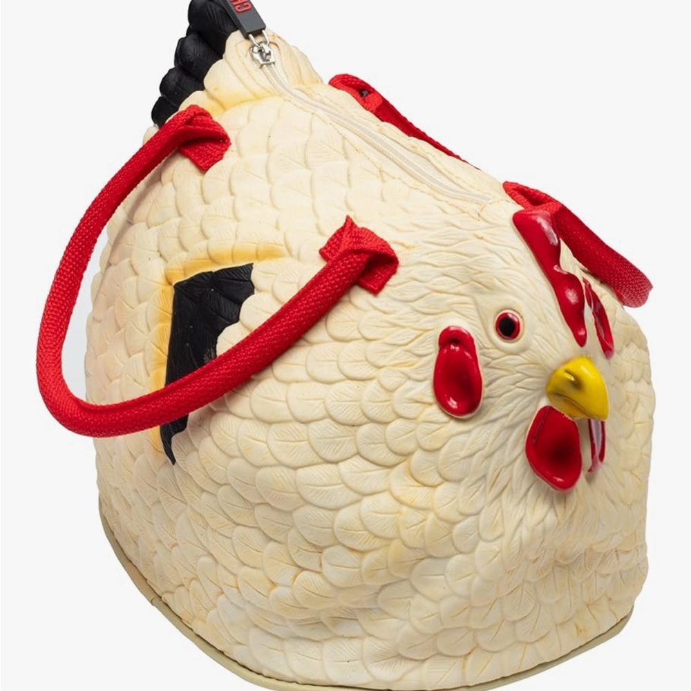 Chicken-Shaped Bird Carrier with Red Accents from NY